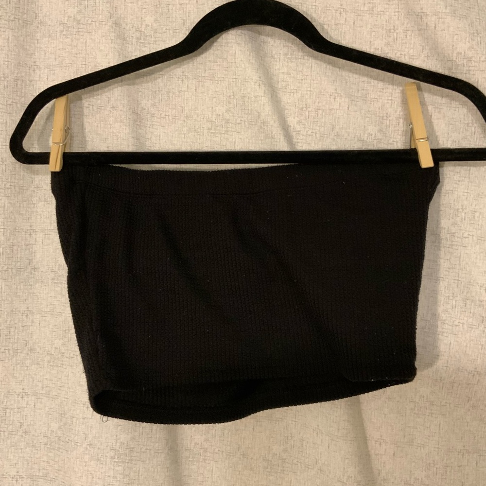 UO Black Knit Stretchy Tube-Top w/ Shelf Bra (Med)